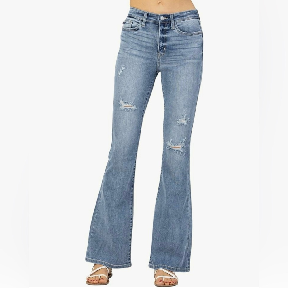 Judy Blue High Waist Flare Jean Distressed Light Wash